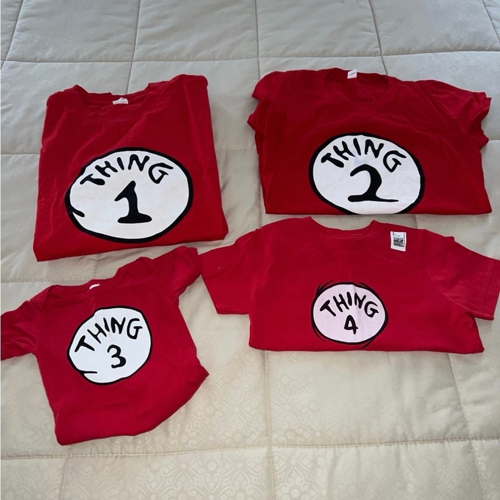 Red Thing 1, 2, 3, 4 Kids Shirts Set